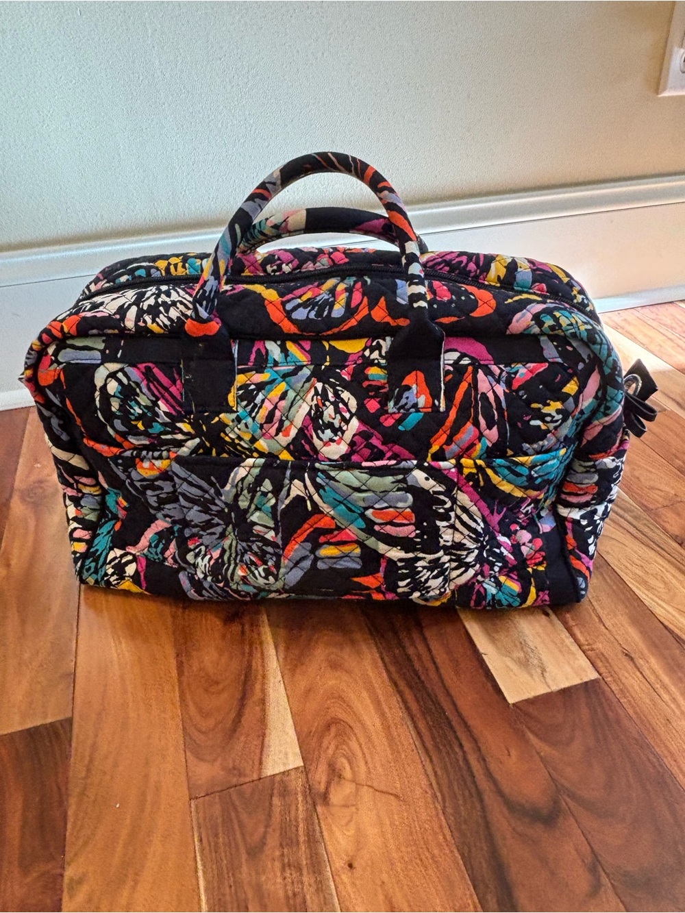 Vera Bradley Quilted Duffel - Black with Multicolor Butterfly Print